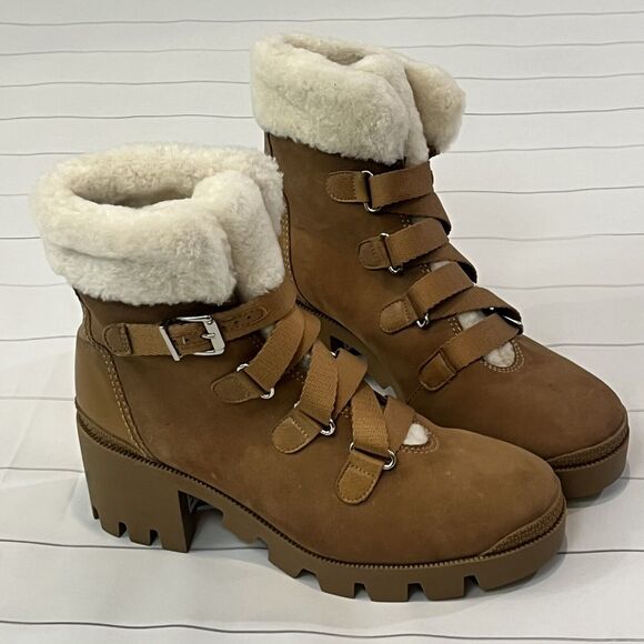SCHUTZ ARETUZA Faux fur Trimmed Winter Hiking Combat boots Lug Heel Size 8.5B - Picture 1 of 11